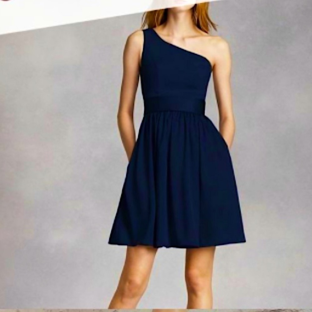 Vera wang white label navy satin formal belted ruched dress classic 16 spring